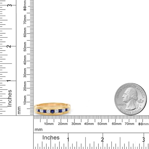 Gem Stone King 10K Yellow Gold White Lab Grown Diamond and Blue Sapphire Satin Finish Wedding Band Ring for Women (0.63 Cttw, Available in Size 7,8,9,10,11,12,13)3