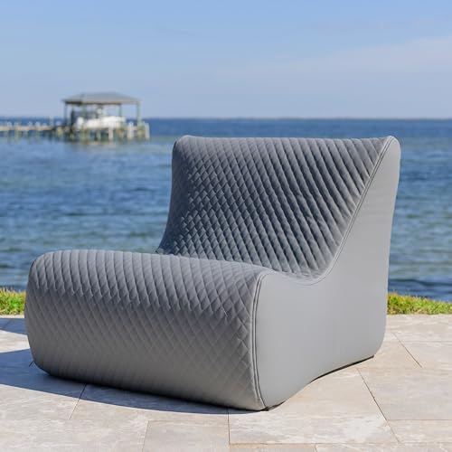 Big Joe Solvana Lounge Chair, Outdoor Weather-Resistant Cool Touch Silicone Stitched Leather, Link Chair, Moonlit Gray