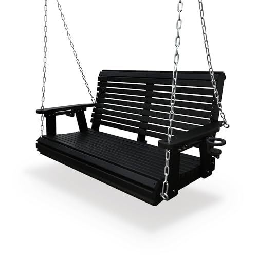 HDPE Porch Swing with 18/8 Stainless Steel Hardware and Hanging Chains, Heavy Duty 1200 LBS, for Outdoor Patio Garden Yard (Carbon Black)