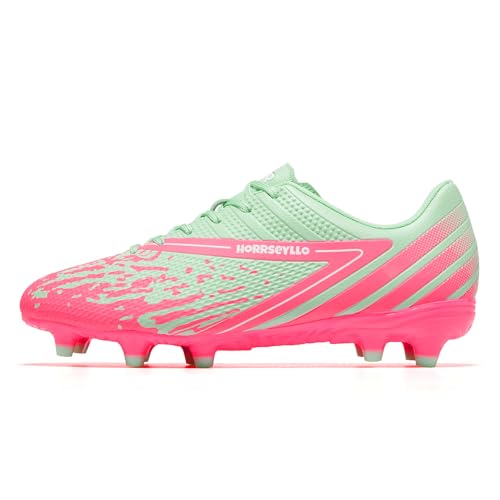 HORRSEYLLO Soccer Cleats for Men and Women Professional Football Training Shoes Outdoor Durable Firm Ground Lightweight Adult Rugby Boots Aqua/Pink by HORRSEYLLO - Used condition - Image 7