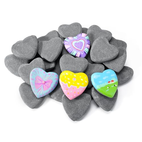 Simetufy 15 Pcs Heart-Shaped Rocks for Painting 2in Valentines Day Heart Stones Natural River Rocks to Paint Flat Painting Rocks Smooth Rocks for Crafts Stones for Girls DIY Kindness Rocks