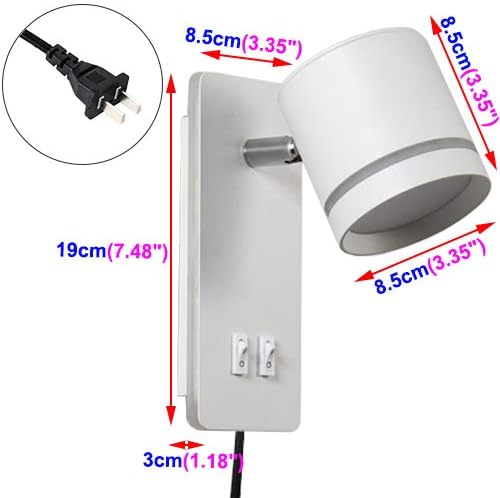 LED Wall Sconces Surfaced Mount Hotel Bedroom Bedside Reading Light Fixture Adjustable Directional On/Off Switch With Plug White