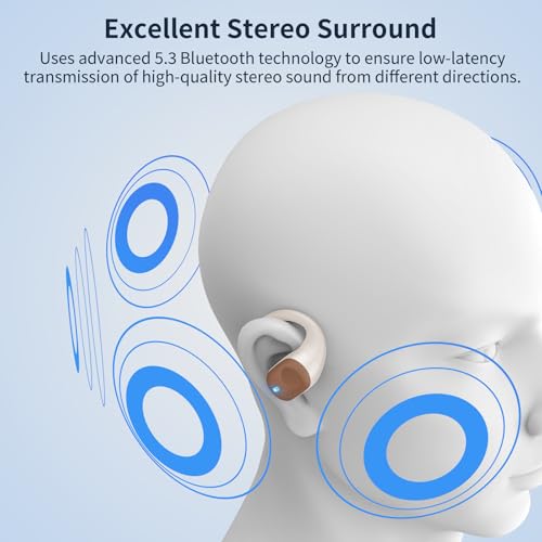 Eigsupia Open Ear Headphones, Bluetooth Headphones 5.3 Sports with Smart Digital Display, 36H Playtime, IP54 Waterproof, Wireless Earbuds Lightweight Design Fit Cycling, Running, Workout (Beige)