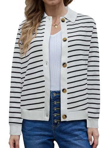 Image of Women's Striped Cardigan Sweaters Long Sleeve Knit Lightweight Cardigan Fall Outfits Clothes Fashion Trendy