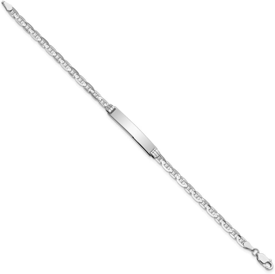 Engravable Personalized Custom 14K White Gold Anchor Link ID Bracelet For Men or Women Length 8 inches Width 4.8 mm