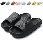 BHFRGAS Sliders Cloud Slippers Women Men，Non-Slip Mens Womens Slippers Cloud Sliders，Soft Flip Flops with Thick Sole for Shower Bathroom Pool Beach，Black, 5-5.5 UK
