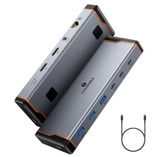 THANDBLE 12 in 1 Docking Station Dual Monitor,USB C Docking Station with 2 HDMI 4K60Hz, 6 USB A/C 3.0, 100W PD, 1000Mbps Ethernet, 3.5MM Audio, USBC Hub Multiple Adapter for MacBook, Dell, HP and More by THANDBLE - Used condition - US$69.91