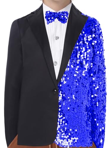 Veste smoking mariage garçon bleu royal veston paillettes 5-16 ans