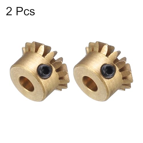 Image of uxcell 2pcs Bevel Gear 0.8 Module 1:1 Reduction Rate 15T 4mm Hole Dia Bevel Pinion Gear Brass, 45 Degree Steering Gear for Hardware Mechanical Rotation, Yellow