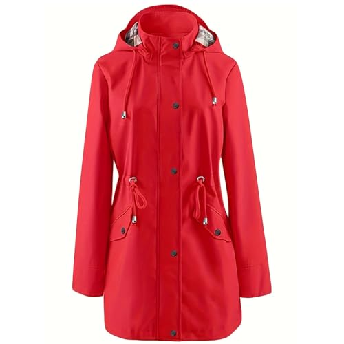 duxyoz Rain Jackets For Camping Hiking Walking Workout Solid Color Zip Up Drawstring Hooded Packable Rain Coats Outdoor Wear Softshell Jacket Classic Longline Trench Coat For Women Uk