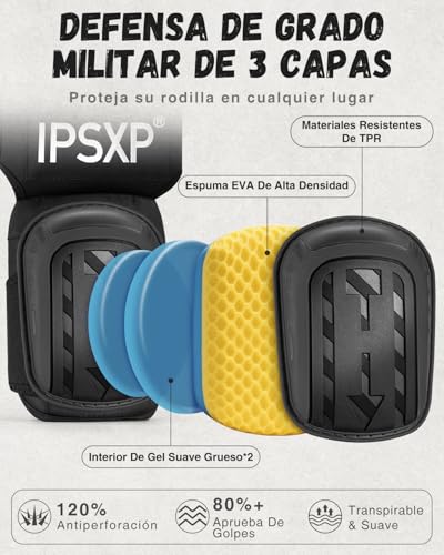 Miniatura 2 de Ipsxp Rodilleras De Trabajo, Rodilleras Profesionales Para El Trabajo, Almohadillas De Gel De Precisión Para La Rodilla, Para La Construcción, Jardinería, Con Correas Dobles Y Fácil Fijación Negro