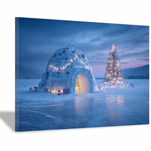 Décoration murale de Noël sur toile premium d'hiver avec cadre soigné