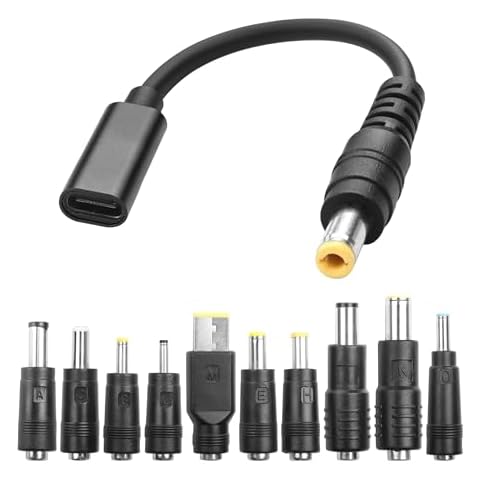 YAODHAOD USB to DC Adapters Cable, Type-C Female to DC PD 65W Power Charging Cable, Barrel PD Trigger Cable (4.9ft) with 10 Connector Power Plug Kit fit for Laptop (16cm) Cover