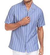 Lzzidou Men's Cuban Collar Shirt Short Sleeve Button Down – Textured Jacquard Cotton Blend Summer...