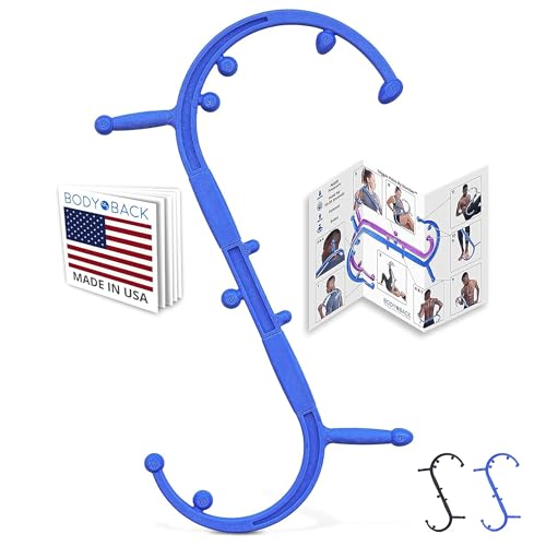 Body Back Buddy Appareil de Massage du Dos avec Anglais Affiche, Bâton de Massage à Main (Bleu)