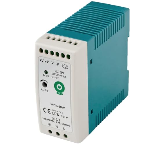 WITTKOWARE MDIN60W12 Industrie Hutschienen-Schaltnetzteil, 60W, Ausgang: 12V/DC (mit Poti einstellbar von 11,5 bis 15V), max. 5A