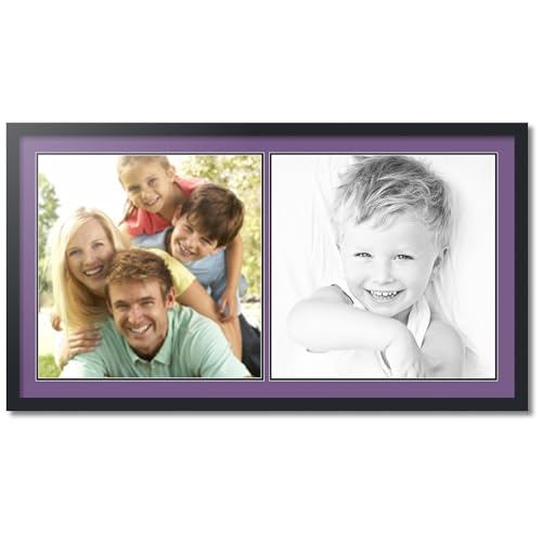 ArtToFrames Collage Photo Frame Double Mat with 2-20x20 Openings with Satin Black Frame and Grape mat.