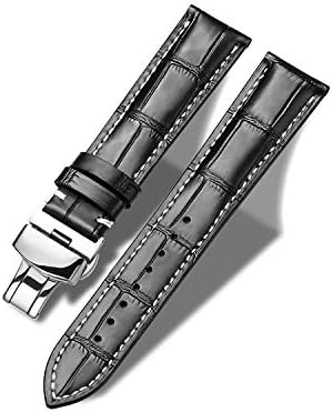 Moran Genuine Leather Band Alligator and Cowhide Replacement Deployment Buckle Watch strap18mm to 24mm Crocodile Leather Strap for Men's and Women's