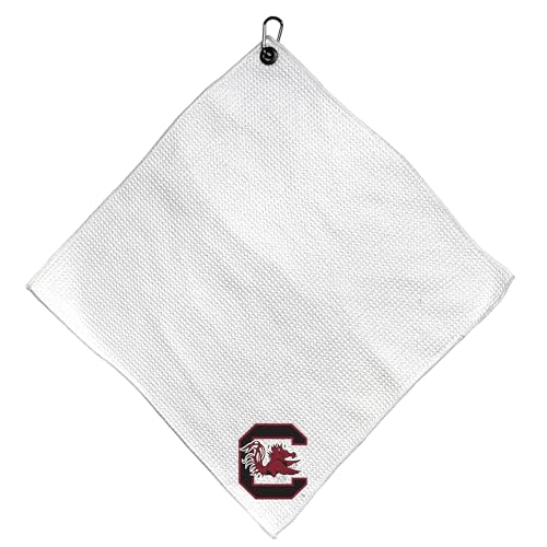 Team Golf Ncaa South Carolina Microfiber Towel - 15 Inch X 15 Inch (White) With Carabiner Clip, Premium Microfiber With Deep Waffle Pockets - Superior Water Absorption And Quick Dry Golf Cleaning Towel cover