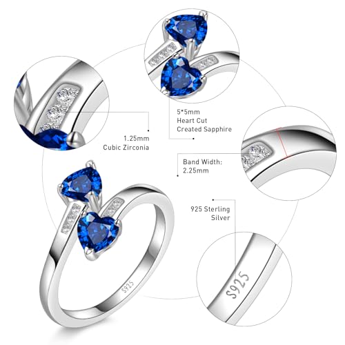 Yaresul Adjustable Sapphire Ring For Women Sapphire Heart Ring September Birthstone Ring For Women 925 Sterling Silver Promise Ring Statement Rings Adjustable Ring Open Ring Stackables Ring thumb #3