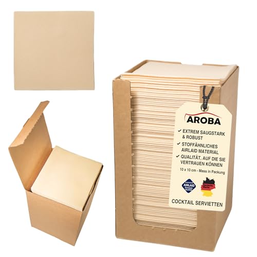 100 Aroba Airlaid Cocktail Servietten Stoffähnlich Dessert Serviette 20x20 cm 1/4 Falz Hochwertig|21 Farben|Hochzeit Geburtstag Bar Caffee Disco Hotel Catering Party Beige