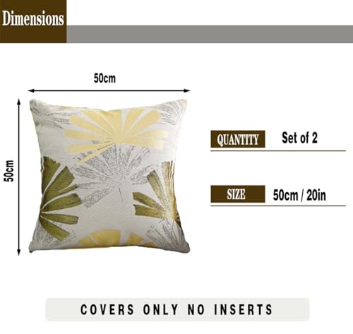 Tennove Cushion Covers 50x50cm Decorative Throw Pillow Covers Set of 2 Tropic Leaf Square Soft Cushion Cases Home Decor Pillowcases for Bedroom Couch Sofa Yellow - Image 2