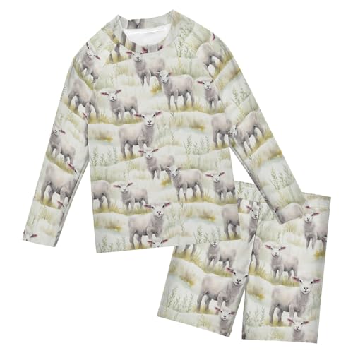 Sheep Cute Grass Toddler and Baby Boys' 2-Piece Swimsuit Trunk, Long Sleeve Rashguard Bathing Suit B0402852