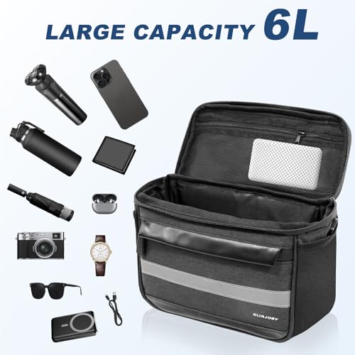 Burjosy FBA-QY44 Bike Handlebar Bags, 6L Bicycle Front Phone Bag With Handlebar Adapter, Waterproof Bike Bag With Tpu Touch Screen For Road Mtb, Reflective Cycling Handlebar Bag With Shoulder Strap thumb #3