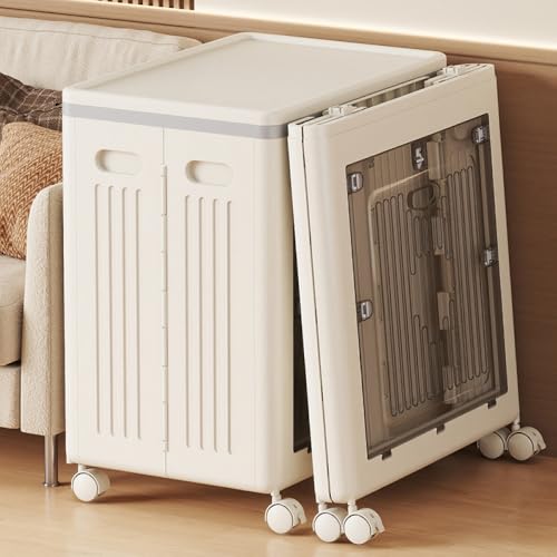 Image of EXVITO Modular Plastic Wardrobe for Bedroom | 1 Bins Foldable Cupboard with Hanging Rod | Stackable Storage Almirah for Clothes with Wheels | Multi-Layer Plastic Storage Cabinet- White
