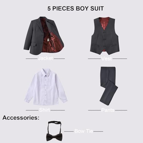 Image of Boy Suits 5 Pieces Formal Suit Set with Adjustable Waist Kids Dress Suit for Wedding Prom