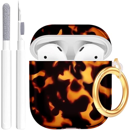 Airpods 2/1 Gen Case with Cleaner Pen,Shell Pattern Airpods 2nd/1st Generation Cover Protective Skin Girl Women with Keychain for Apple iPod 2nd/1st Gen - Tortoiseshell
