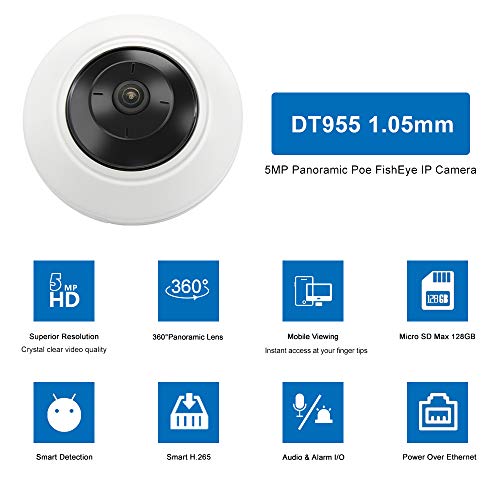 Vikylin 5Mp Fisheye Poe Ip Security Camera Dome Oem Ds-2Cd2955Fwd-Is With 1.05Mm Fixed Lens, 180° Wide Angle View Panoramic, Audio & Alarm I/O, Support Micro Sd Card, 26Ft Night Vision, Smart Ivs #TOP1