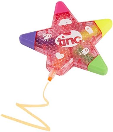 Tinc Star Shaped 5 in 1 Multi Coloured Highlighter Pen for Kids | for use at School & Homework - 5 Funky Colours in One Pen - Highlight in Pink Orange Green Yellow Purple | Pink Colour Body