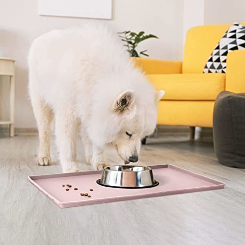 EIOKIT Dog Food Mat,Silicone Waterproof Food Tray,Non Slip Pet Bowl Mats Placemat,0.6" Raised Edge,Suitable for Most Small and Medium Sized Pets,24" x 16"