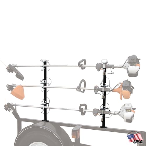 Buyers Products LT13 3-Position Lockable Weed Wacker/Trimmer Rack for Landscape Trailers - Adjustable, Black Powder-Coated Steel, Holds 3 Weed Eaters, Rust-Resistant Lawn Edger Rack, Made in USA by Buyers Products Company - Used condition - US$151.05