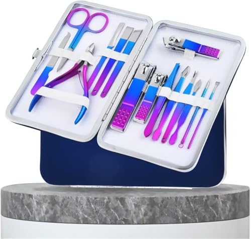 IFAN Professional Nail Clipper Nail File Nail Cutter 15PCS in 1 Rainbow Stainless Steel Manicure Set Pedicure Combo Facial Care Tools for Household Travel Portable Gift for Women and Men(15 IN 1)