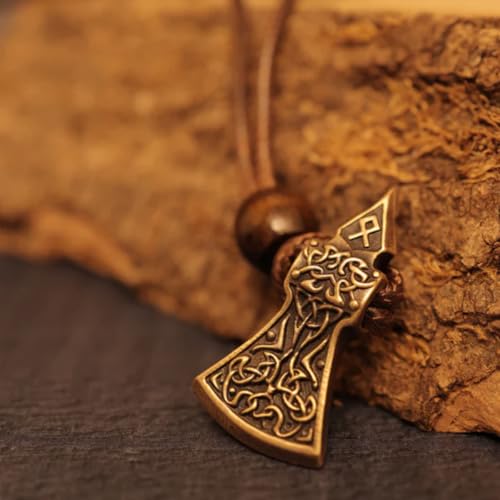 Norse Alley Viking Axe Pendant Necklace | Solid Brass Viking Axe Amulet with Adjustable Leather Cord | Norse Jewelry for Men & Women | Nordic Warrior Symbol Pendant Gift by Norse Alley - Used condition - Image 3