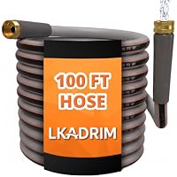 LKADRIM 100ft Hybrid Garden Hose with Solid Brass Fittings (Black + Gray)