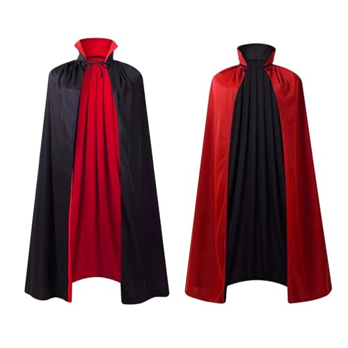 Colorful House 55" Stand Collar Reversible Cloak Masquerade Cape Costume, Black and Red(55"/140cm, Black and Red)