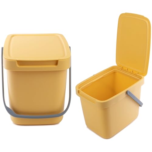 KADAX Poubelle 6 l avec couvercle et poignée, poubelle en plastique, pour le tri des déchets, rectangulaire, avec couvercle à charnière (jaune)