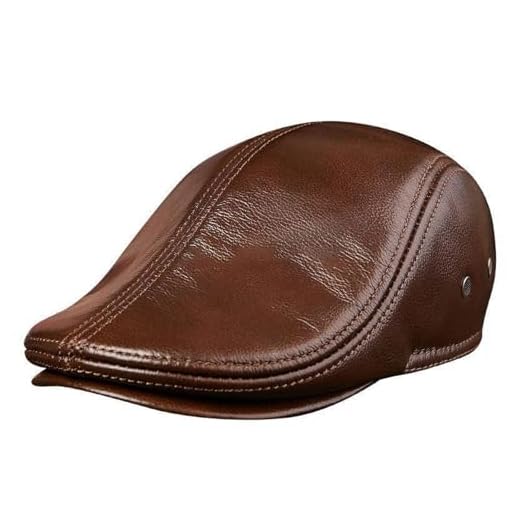 Vnook Men's Leather Baseball Cap Winter with Ear Flaps Flat Cap Hat, Beret Flat Cap Leather Flat Cap Newsboy Caps Winter(Brown,XXL)