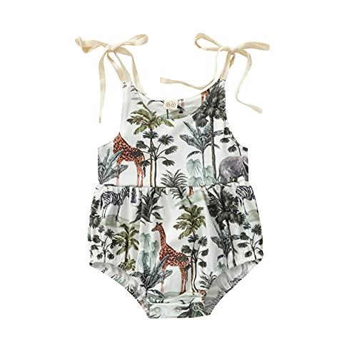 Image of JLKGICF Newborn Baby Girl Sleeveless Romper Kids Spaghetti Strap Onesies Forest Printed One Piece Jumpsuit Summer Overall Clothes(Forest Animal, 6-12 Months)