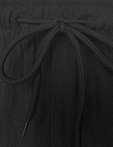 شورت طويل للرجال من الكتان من هانجنيفانج، بطول يصل أسفل الركبة ومصمم بجيوب، سروال كابري صيفي برباط سحب وطول ثلاثة أرباع، أسود، مقاس XL