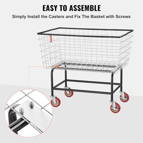 VEVOR Wire Laundry Cart, 3.8Bushel Wire Laundry Basket with Wheels, 32.5''x21.3''x29.9'', Commercial Laundry Basket, Steel Frame with Chrome Finish, 4'' Casters, Wire Cart for Laundry by VEVOR - Image 6