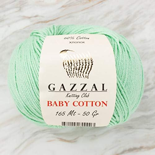 5 Skein (Pack) Total 8.8 Oz. Gazzal Baby Cotton Each 1.76 Oz (50g) / 150 Yrds (165m) Soft, Fine Baby Yarn, 60% Cotton (Pastel Green - 3425)