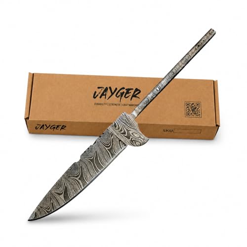 Jayger Handmade Bavarian Damascus Blade Blank One-Piece Hand-Forged Steel for Knife Making Hunting Skinning & Crafting 8.66 Overall 3.93 Edge Premium Forged
