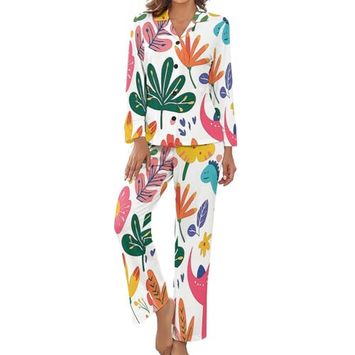 Pyjama femme haut boutonné manches longues col revers imprimé