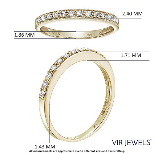 Vir Jewels 1/6 Carat (Ctw) Diamond Wedding Anniversary Band For Women, Half Eternity Petite Round Diamond Engagement Ring 10K Yellow Gold Prong Set With Milgrain 0.16 Cttw, Size 5.5 #TOP17