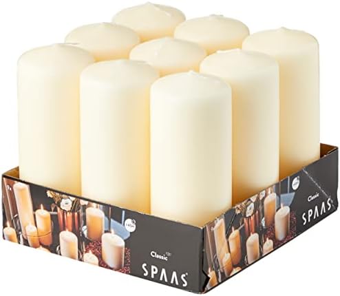 Spaas Tray of 9 Unscented Pillar Candles 60/150 mm, ± 45 Hours, White