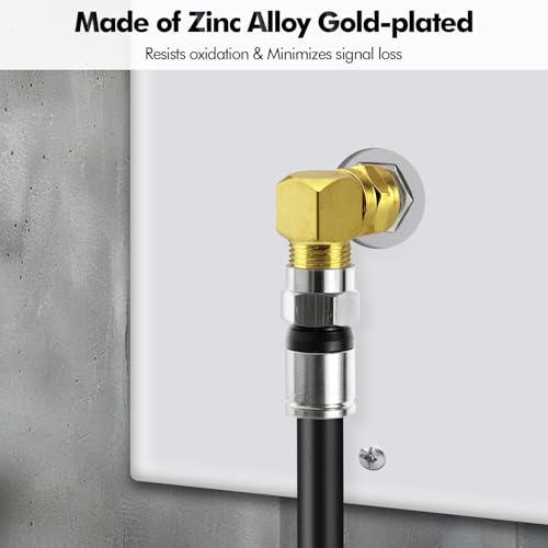 Poeland 2 Stück F-Stecker Koaxialkabel Rechtswinkeladapter, 90-Grad F-Typ RG6 M-F Adapter für wandmontierte Fernseher, Wandplatten, Koaxialkabel (Gold)